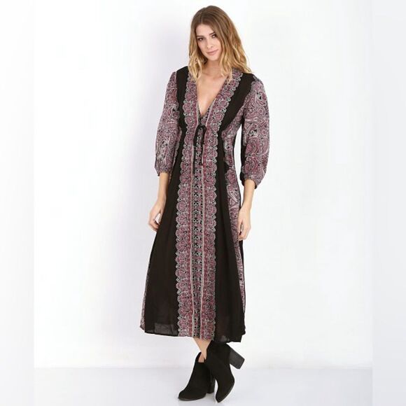 Free People Gorgeous A-Line Midi Bohemian Dress Size Small But Will Fit Medium - Picture 1 of 4